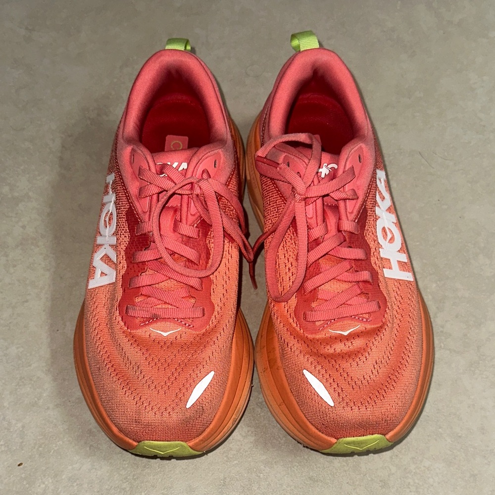 Hoka - Coral and Lime Athletic Shoes